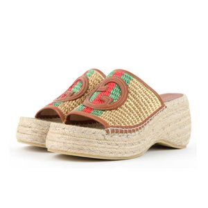 Gucci Golden Raffia wedge espadrille